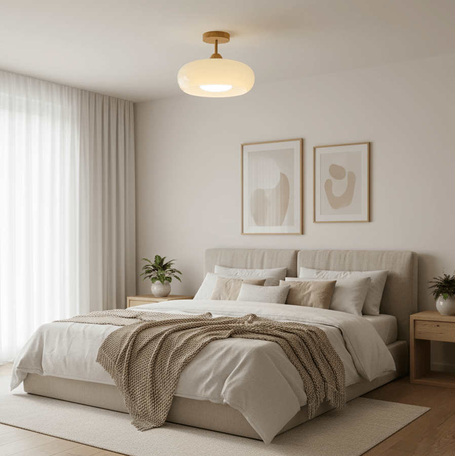 Lámpara de techo nórdica semiencastrada con cúpula de madera y vidrio LED 1 luz