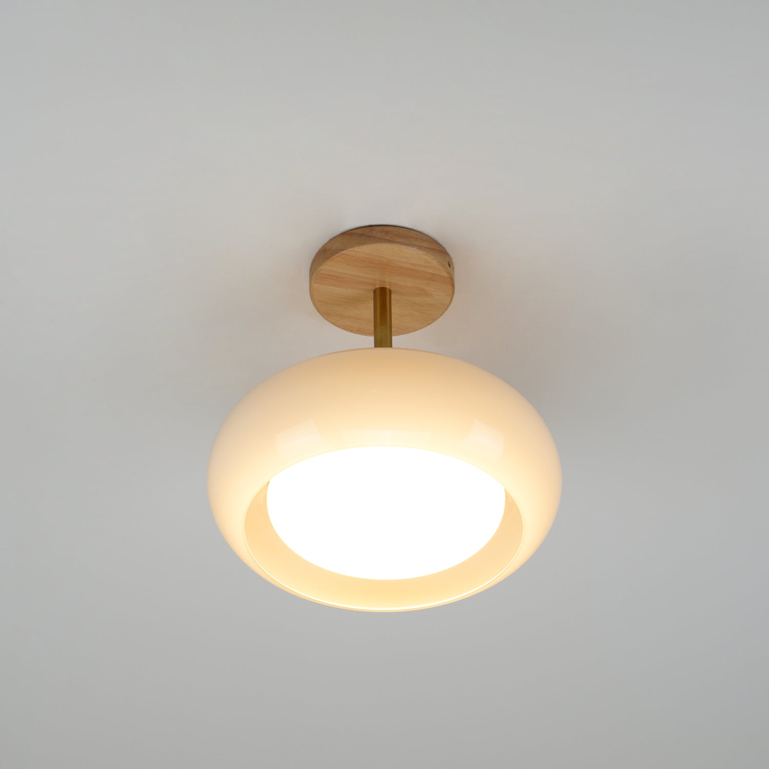 Lámpara de techo nórdica semiencastrada con cúpula de madera y vidrio LED 1 luz