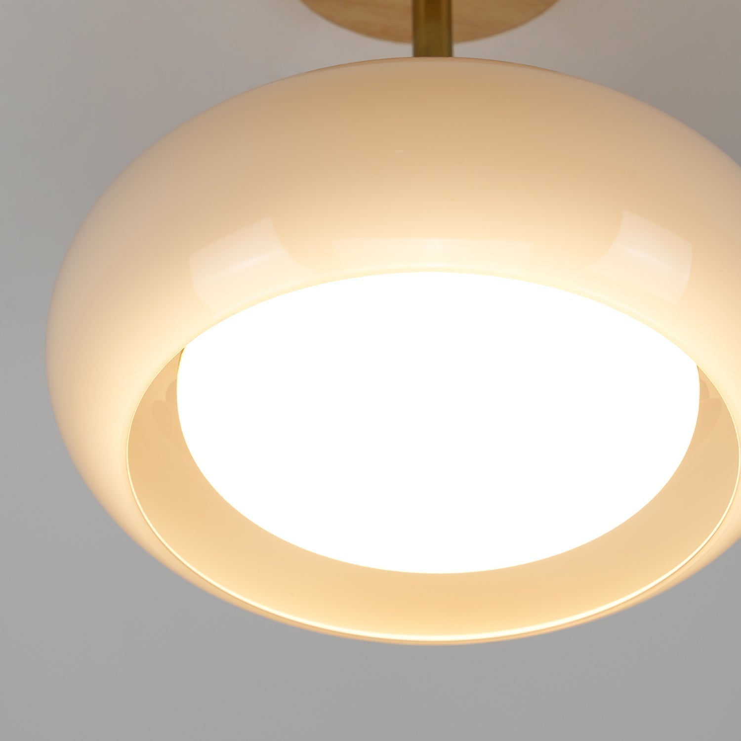 Lámpara de techo nórdica semiencastrada con cúpula de madera y vidrio LED 1 luz