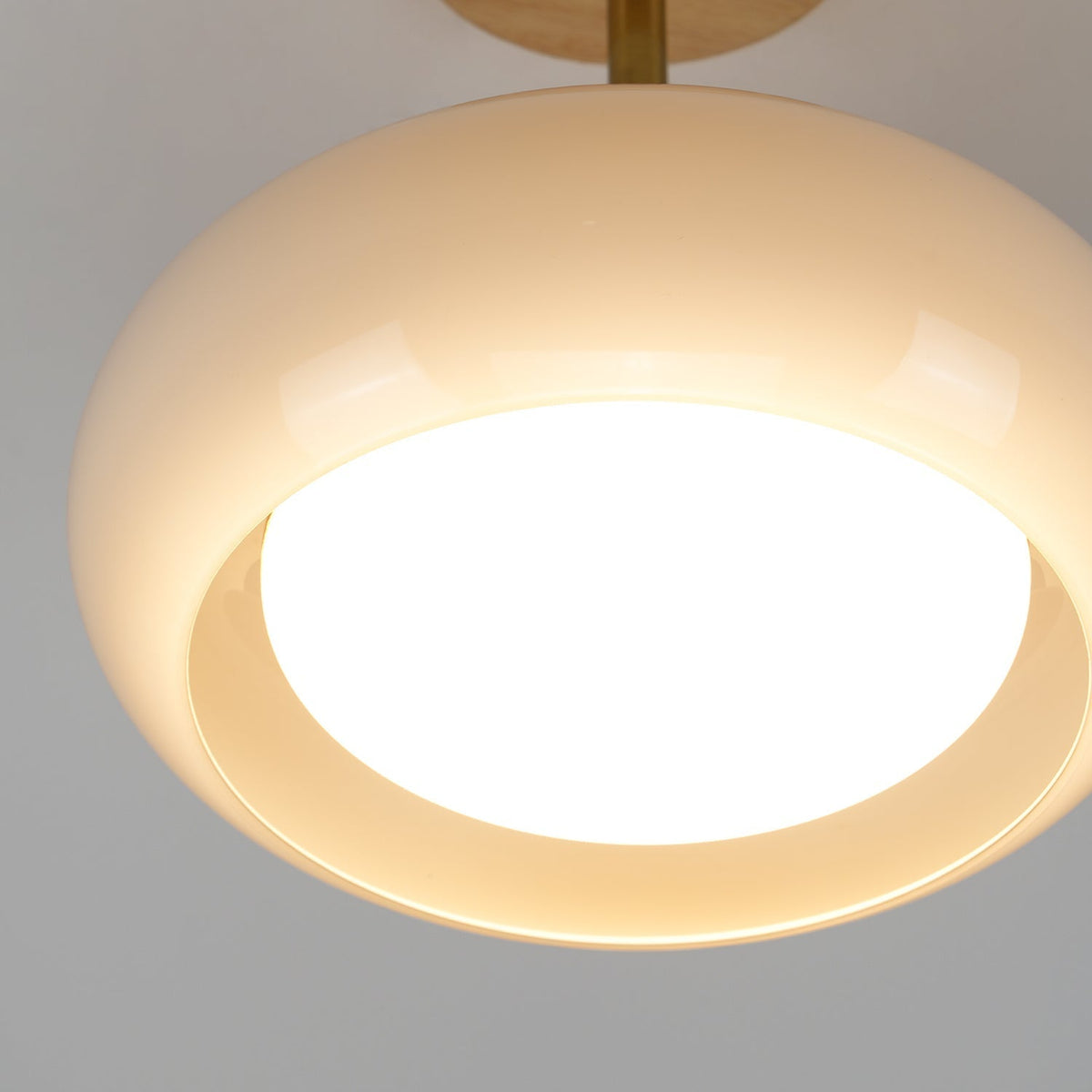 Lampada da soffitto nordica a cupola in legno e vetro con LED semi-incassata a 1 luce