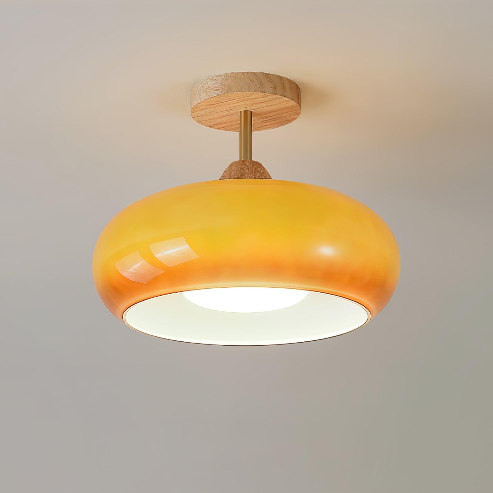 Lámpara de techo nórdica semiencastrada con cúpula de madera y vidrio LED 1 luz