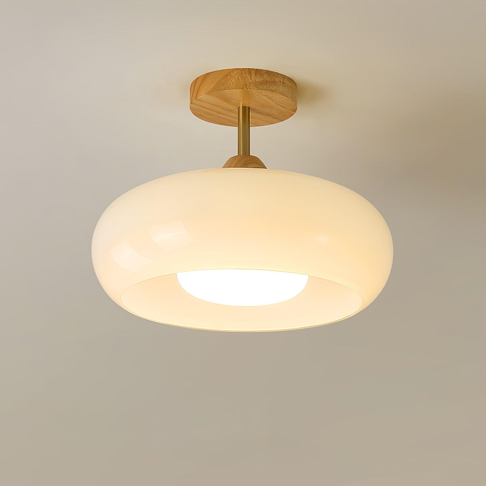 Lámpara de techo nórdica semiencastrada con cúpula de madera y vidrio LED 1 luz