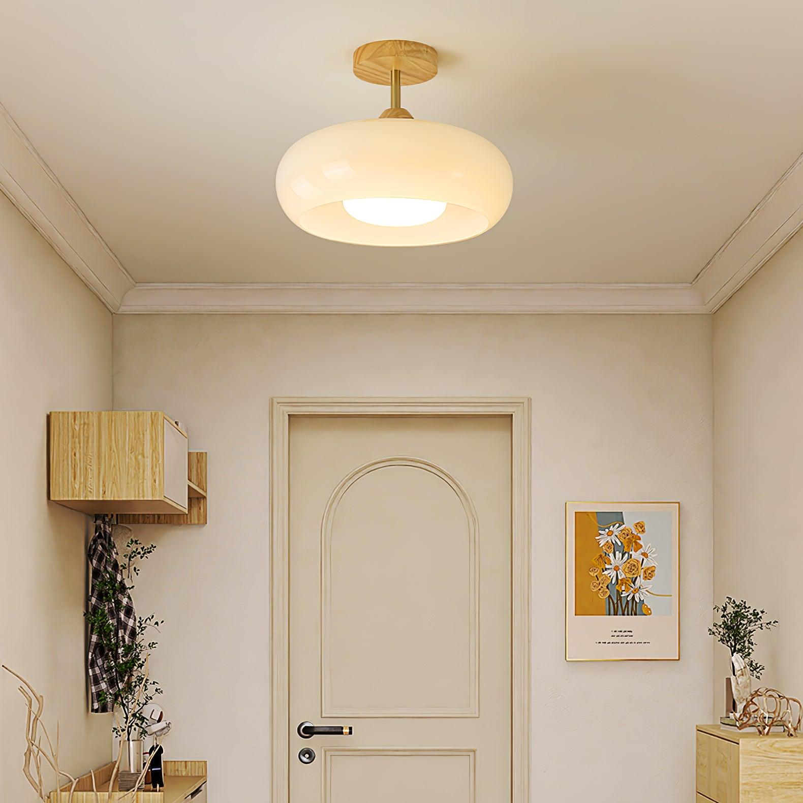 Lámpara de techo nórdica semiencastrada con cúpula de madera y vidrio LED 1 luz
