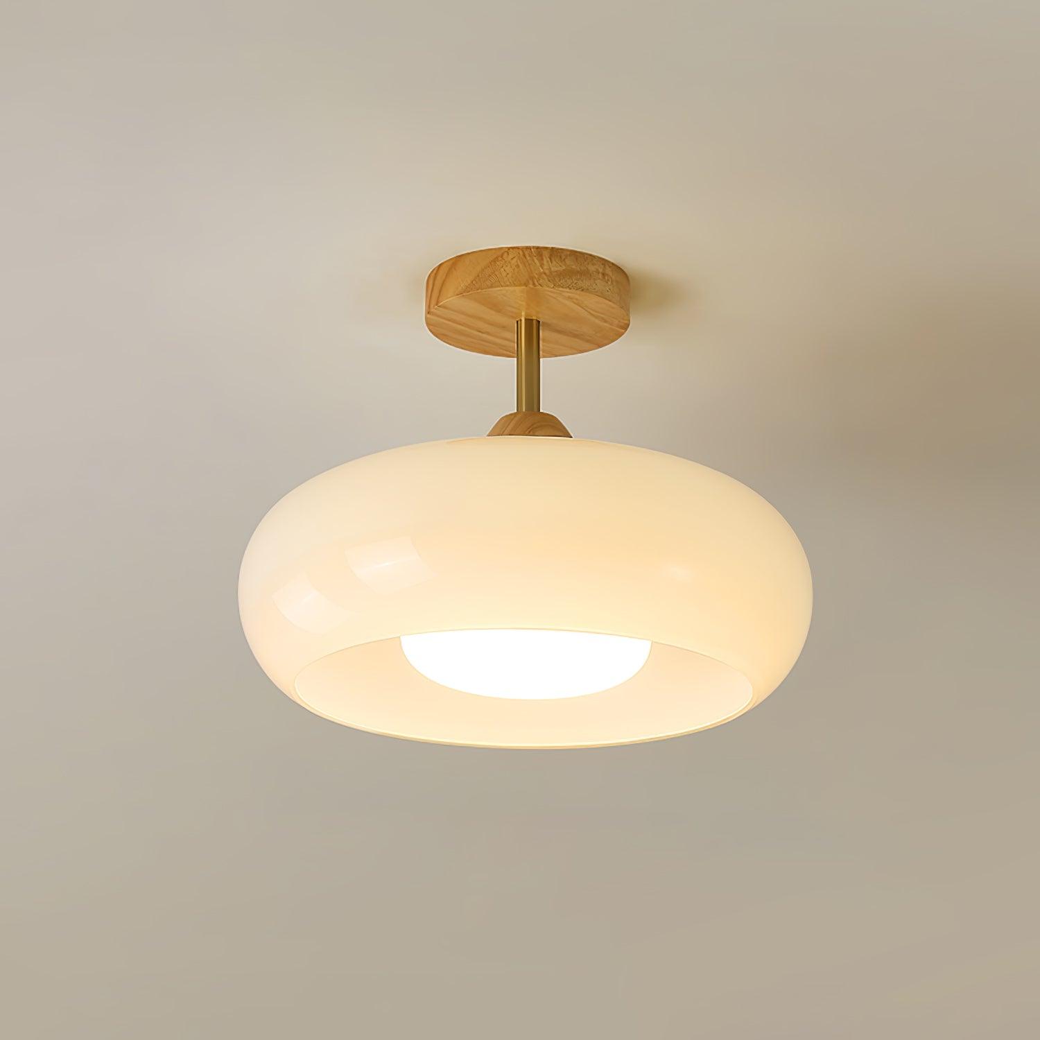 Lámpara de techo nórdica semiencastrada con cúpula de madera y vidrio LED 1 luz