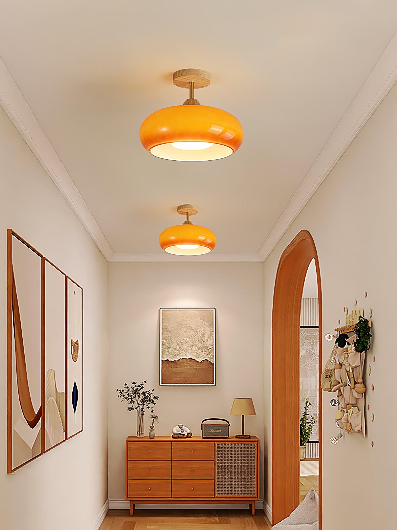 Lámpara de techo nórdica semiencastrada con cúpula de madera y vidrio LED 1 luz