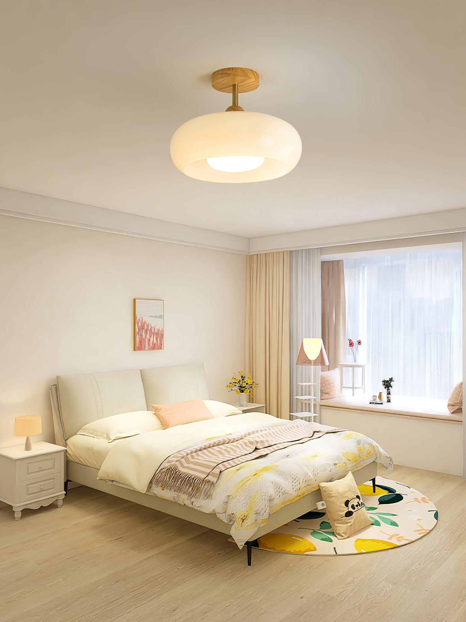 Lámpara de techo nórdica semiencastrada con cúpula de madera y vidrio LED 1 luz