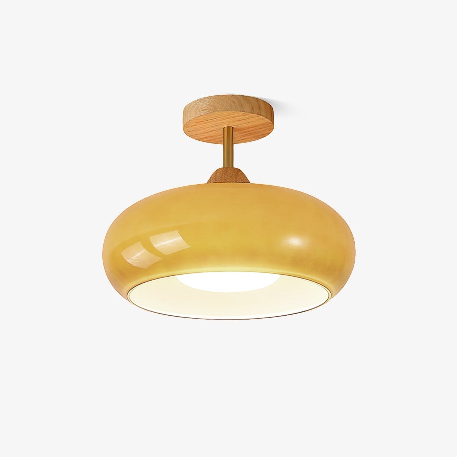 Lámpara de techo nórdica semiencastrada con cúpula de madera y vidrio LED 1 luz