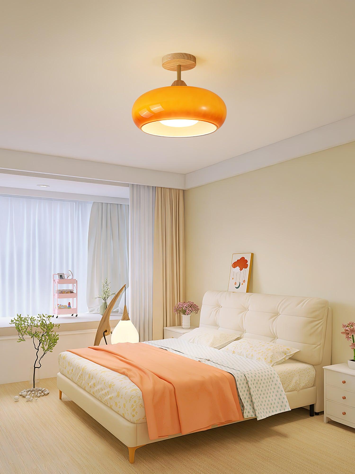 Lámpara de techo nórdica semiencastrada con cúpula de madera y vidrio LED 1 luz