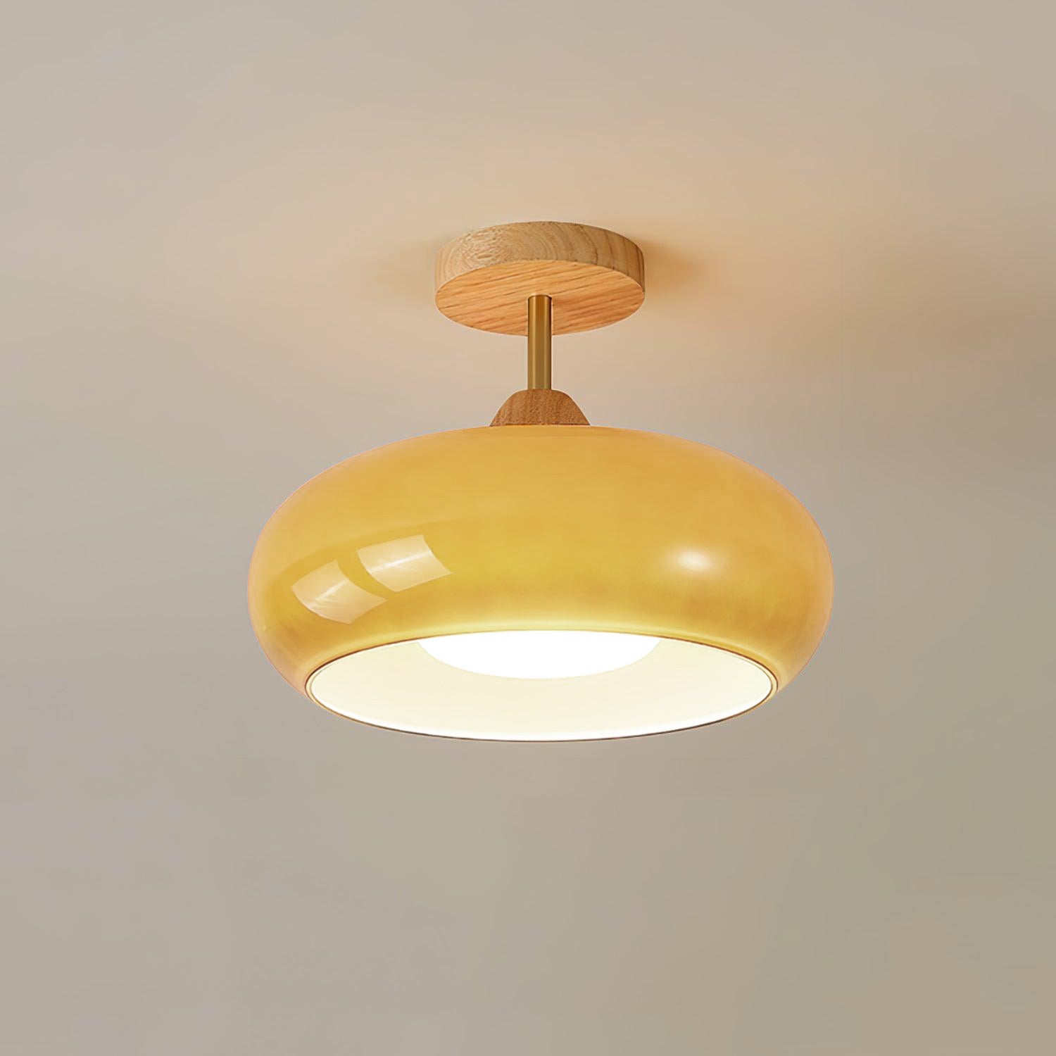 Lámpara de techo nórdica semiencastrada con cúpula de madera y vidrio LED 1 luz
