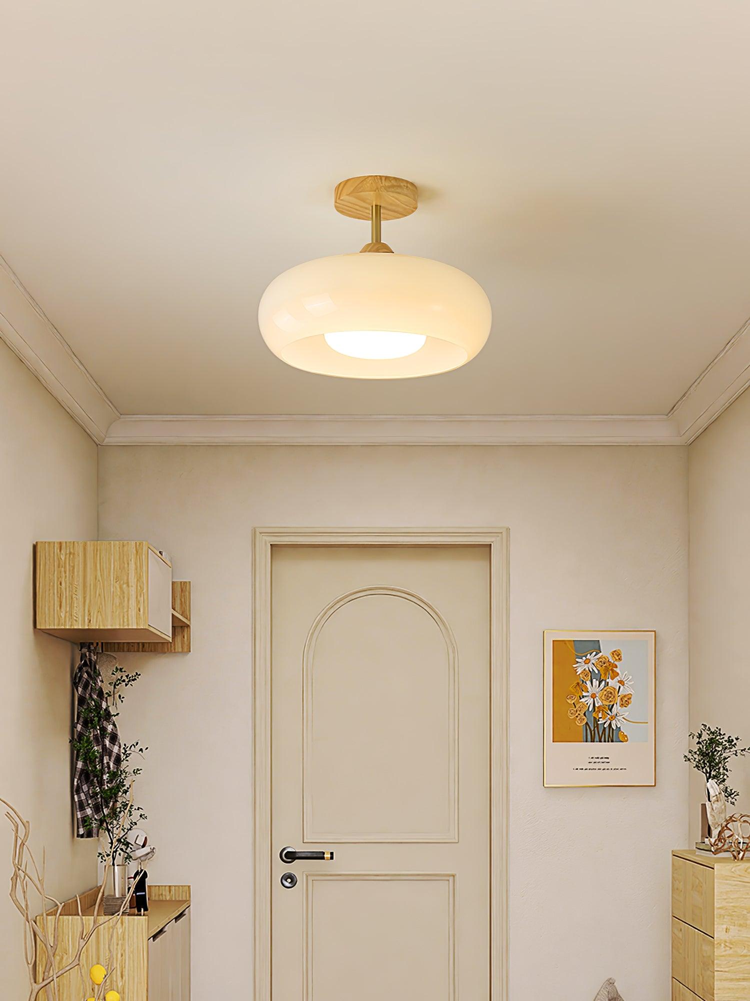 Lámpara de techo nórdica semiencastrada con cúpula de madera y vidrio LED 1 luz