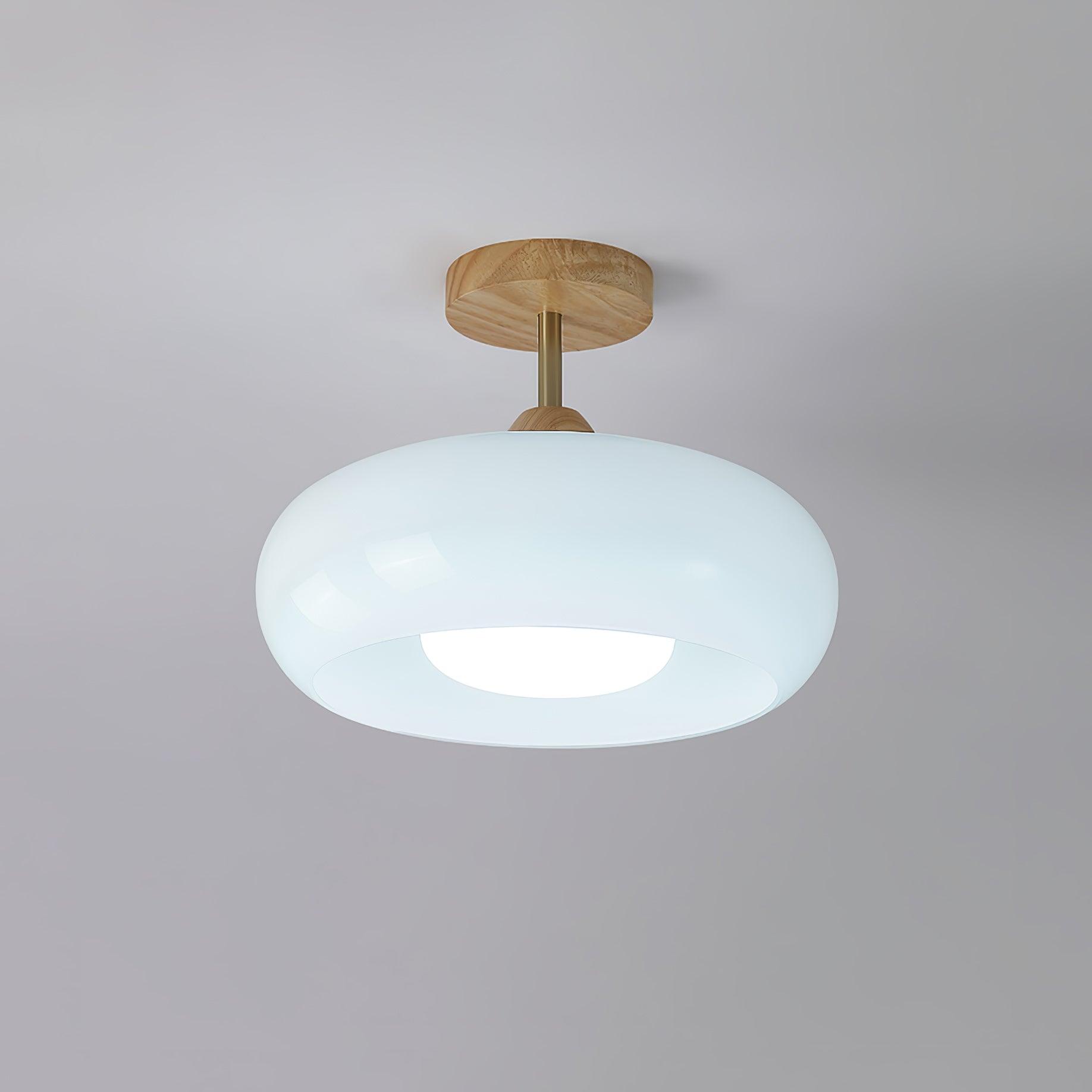 Lámpara de techo nórdica semiencastrada con cúpula de madera y vidrio LED 1 luz