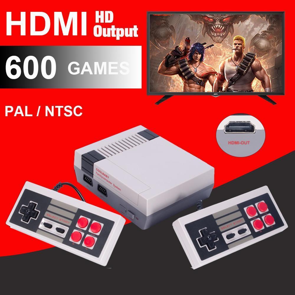 Retro mini TV-spilkonsol med indbyggede 620/600/500 klassiske spil + dobbelt gamepad kontrol HDMI/AV 8-bit retro videospilkonsol