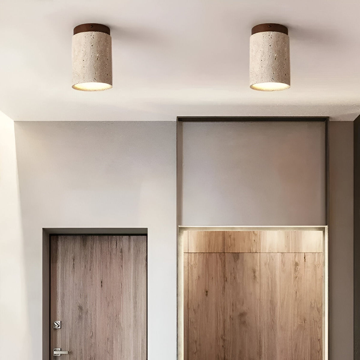 Foco de techo LED cilíndrico de travertino elegante de 1 luz