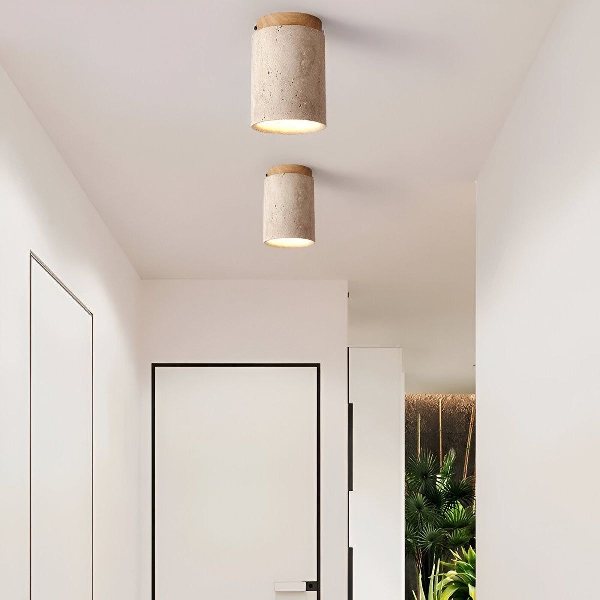 Foco de techo LED cilíndrico de travertino elegante de 1 luz