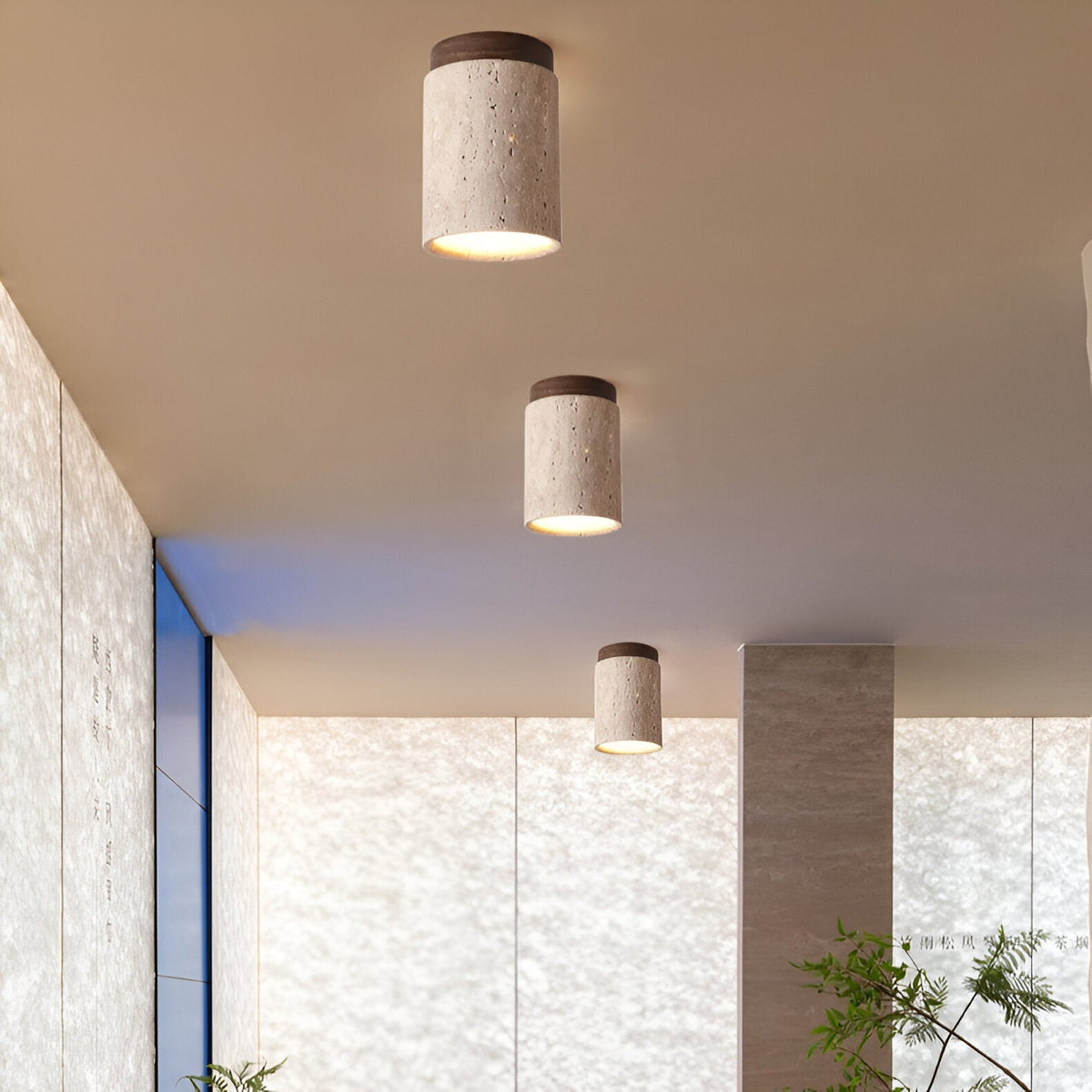 Foco de techo LED cilíndrico de travertino elegante de 1 luz