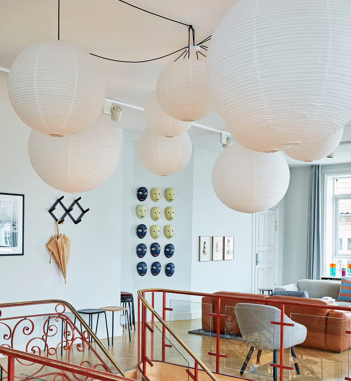 Lampadario giapponese a globo in carta washi a 1 luce