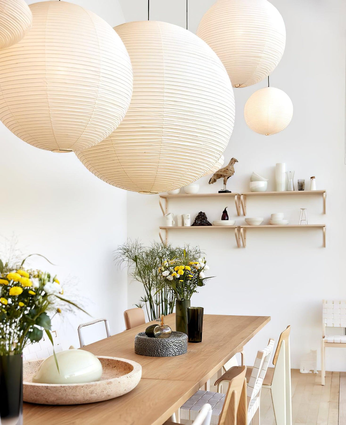 Lampadario giapponese a globo in carta washi a 1 luce
