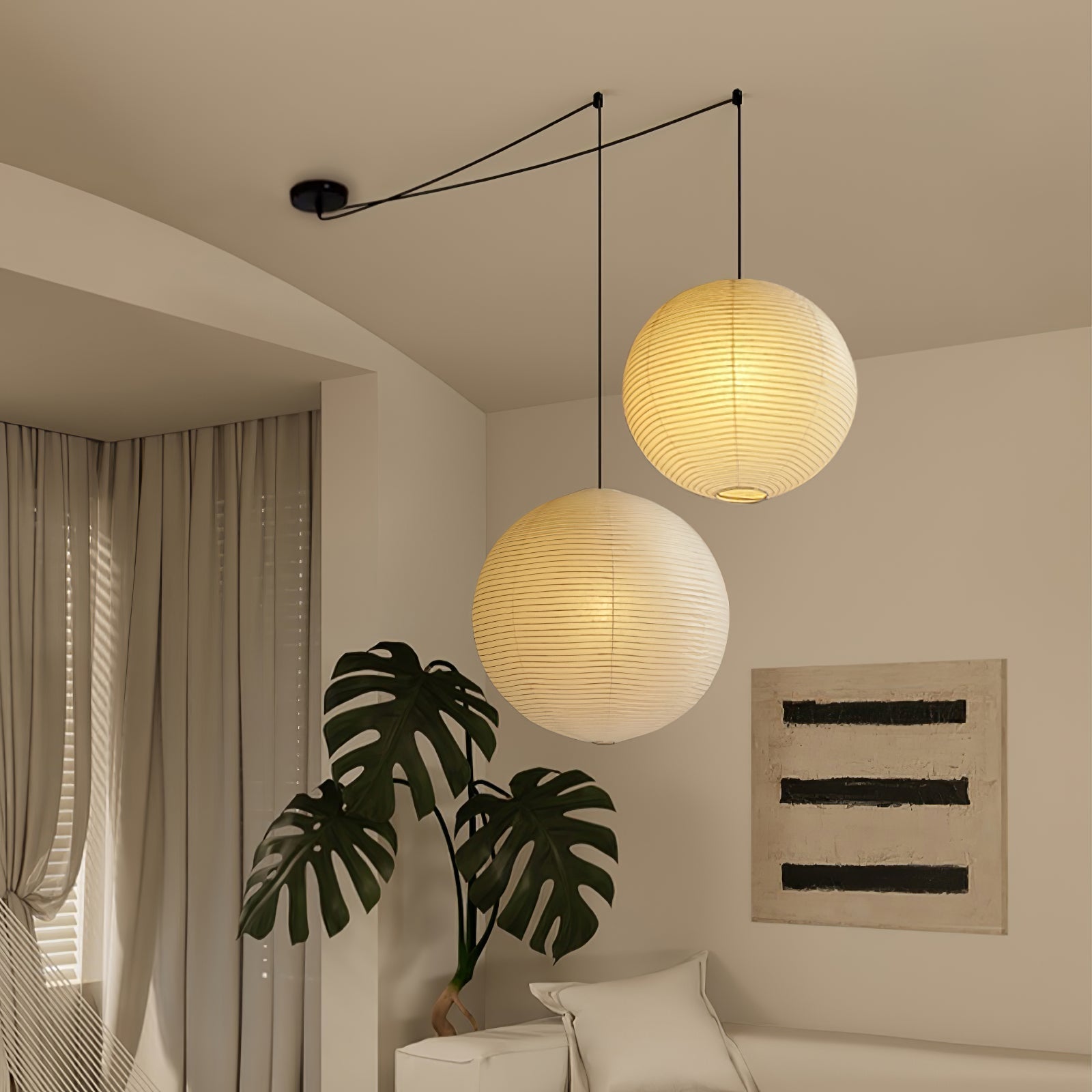 Lámpara colgante japonesa de globo de papel washi 1 luz