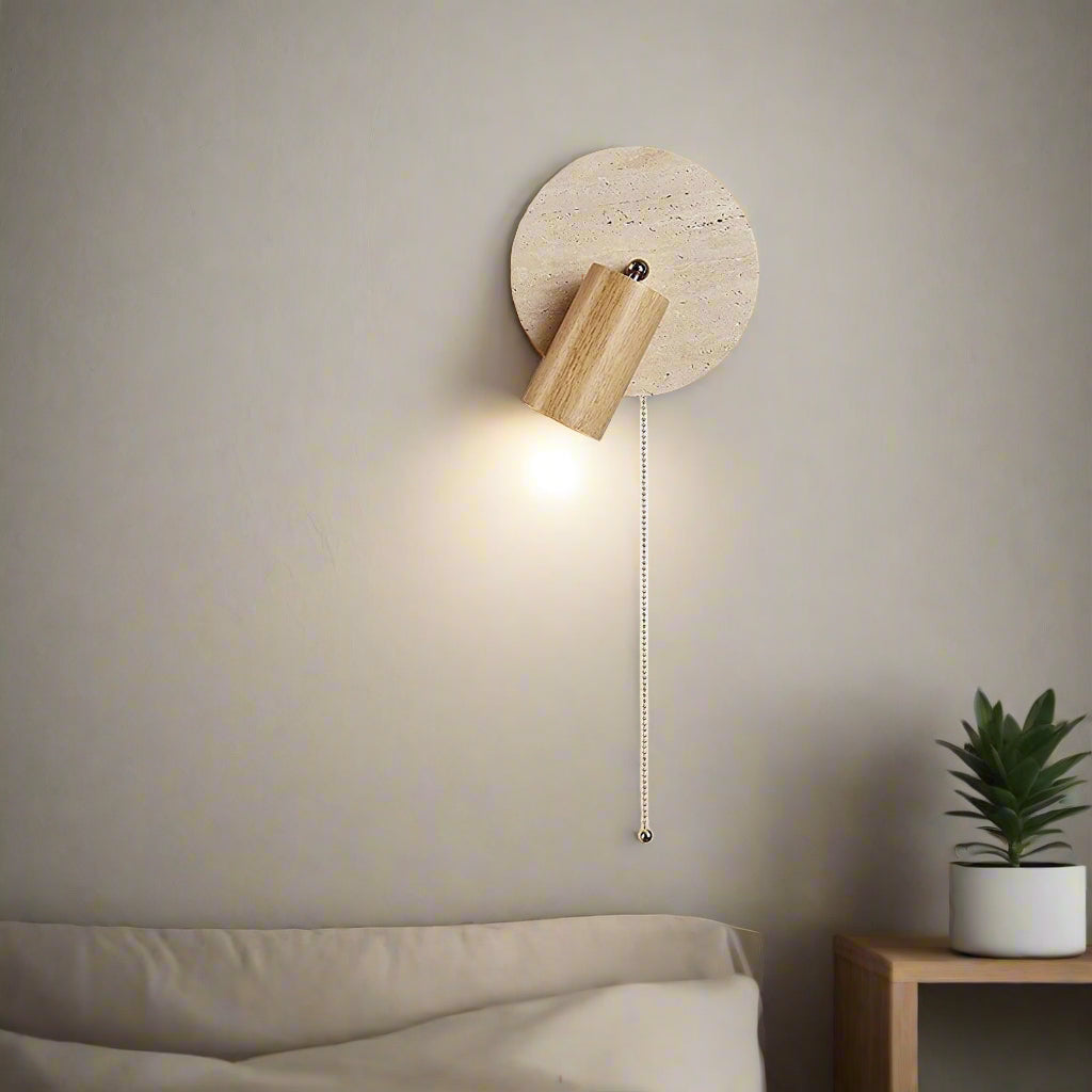 Aplique de pared giratorio de madera de travertino moderno LED de 1 luz