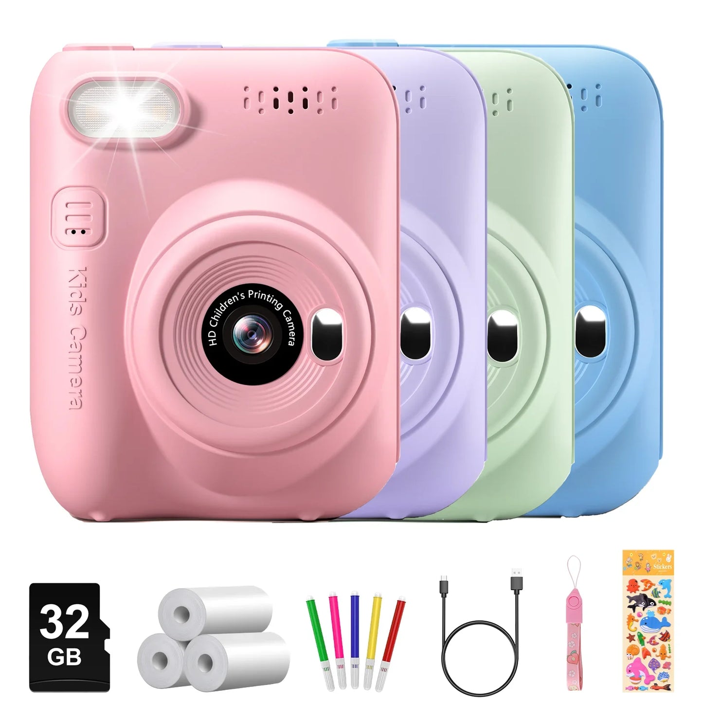 Kids Instant Print Camera 32MP 1080P Digital Camera with 3.0" Screen and Printer Paper
