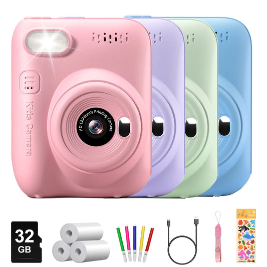 Kids Instant Print Camera 32MP 1080P Digital Camera with 3.0" Screen and Printer Paper