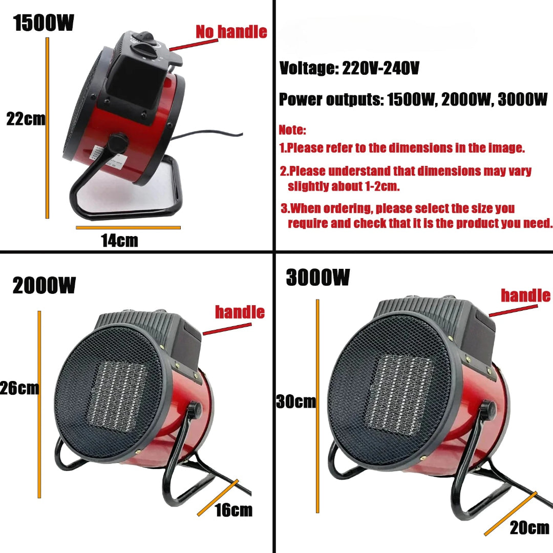 3000W Portable Electric Space Heater with Thermostat Fan & Tip-Over Safety Heat