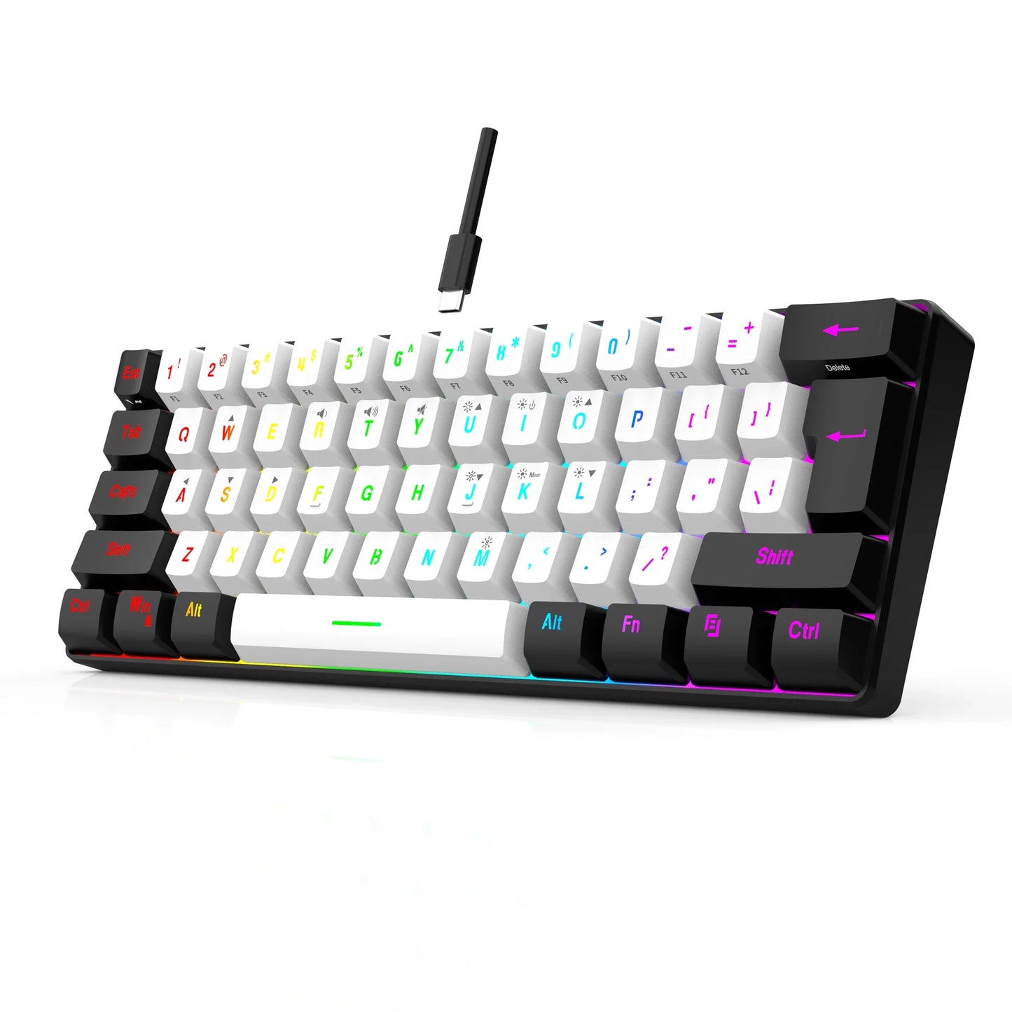 Teclado para juegos con cable 60 % – Teclado compacto de 61 teclas con retroiluminación RGB resistente al agua para PC y Mac