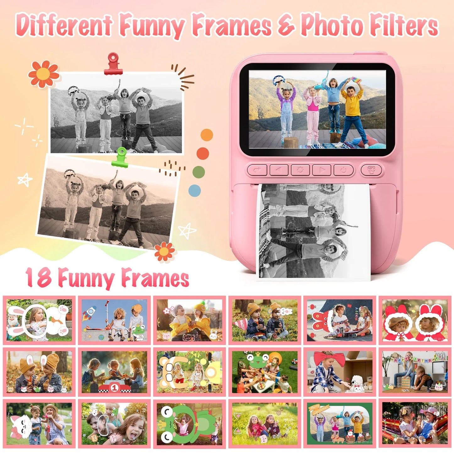 Kids Instant Print Camera 32MP 1080P Digital Camera with 3.0" Screen and Printer Paper