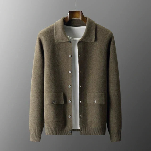 Matteo Timeless Button-Up Cardigan for Men – Soft Knitwear Essential Green