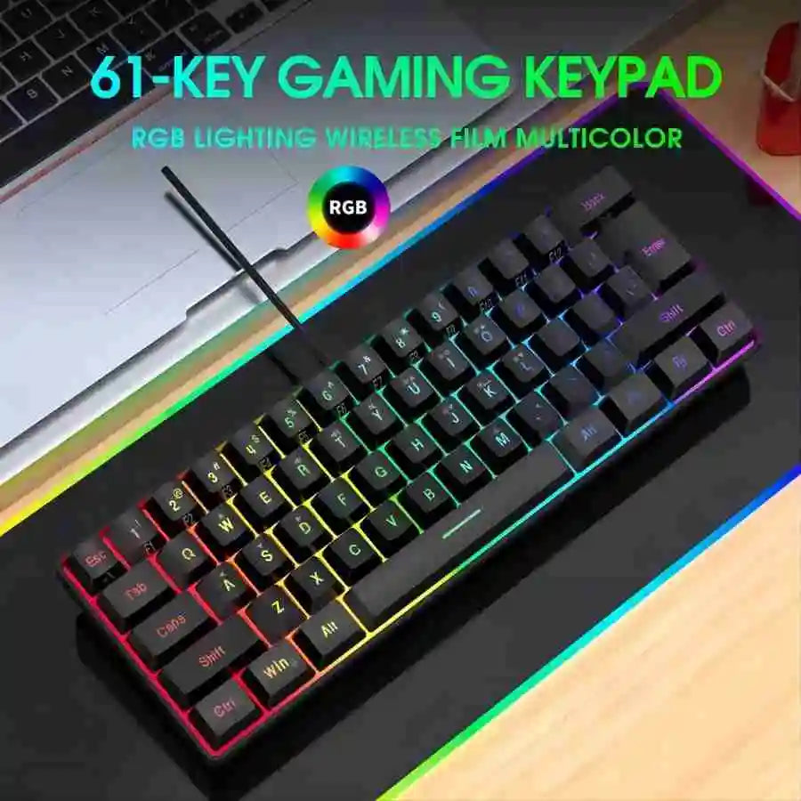 Teclado para juegos con cable 60 % – Teclado compacto de 61 teclas con retroiluminación RGB resistente al agua para PC y Mac
