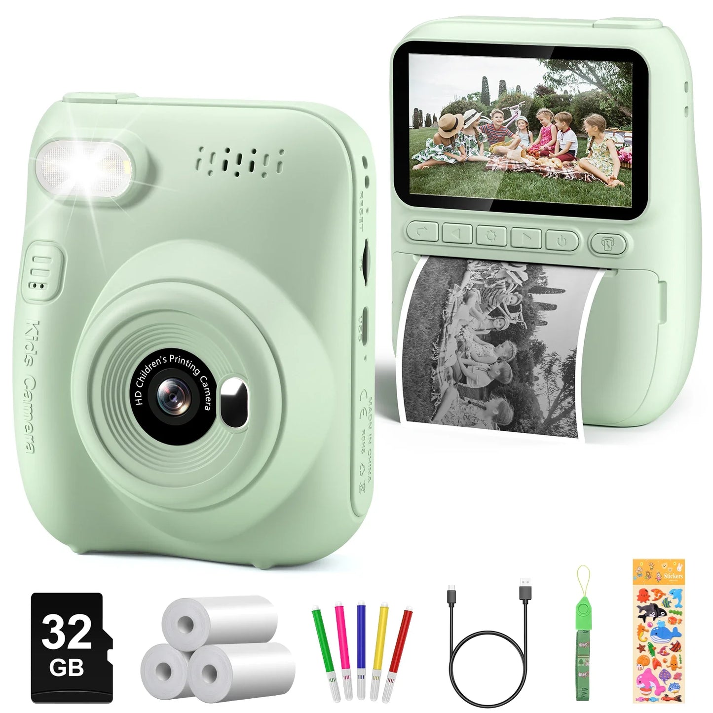 Kids Instant Print Camera 32MP 1080P Digital Camera with 3.0" Screen and Printer Paper