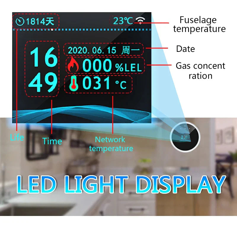 Tuya WiFi-Gasdetektor, Smart Home Erdgasalarm mit LCD-Anzeige, brennbarer Sensor
