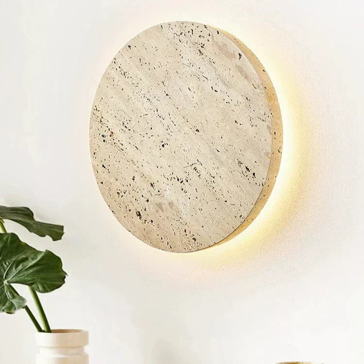 Minimalistische Travertin runde LED-Wandleuchte 1-flammig