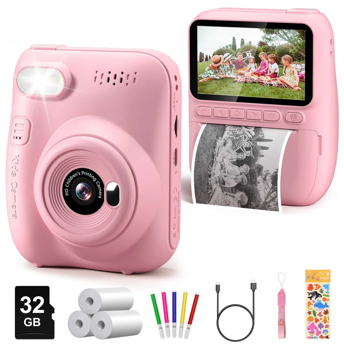 Kids Instant Print Camera 32MP 1080P Digital Camera with 3.0" Screen and Printer Paper