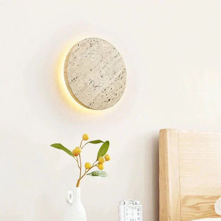 Minimalistische Travertin runde LED-Wandleuchte 1-flammig
