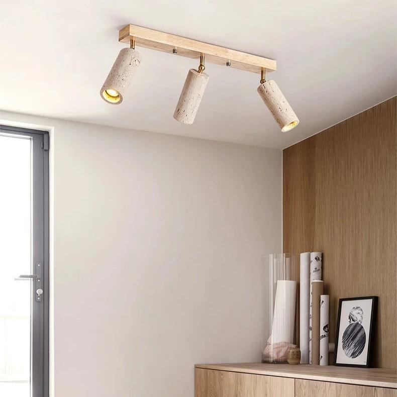 Lampada da soffitto nordica Wabi-Sabi a cilindro in travertino 3 luci