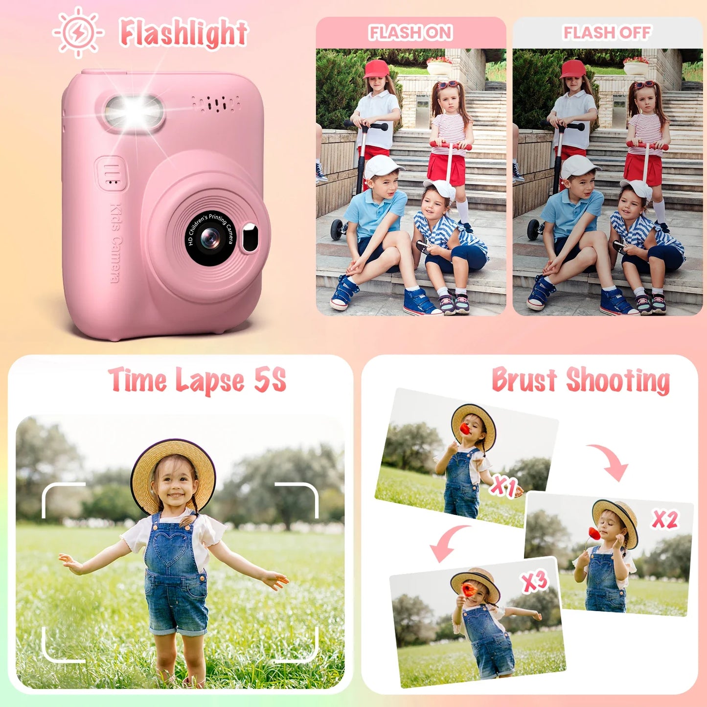 Kids Instant Print Camera 32MP 1080P Digital Camera with 3.0" Screen and Printer Paper