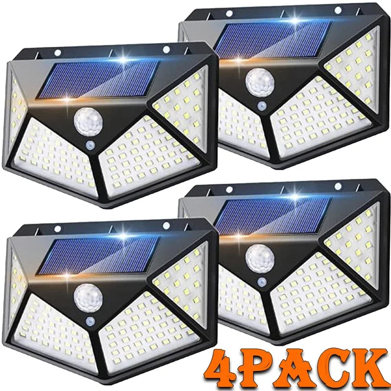 100 LED Solar Motion Sensor Wall Lights Outdoor Waterproof Garden Street Lamp