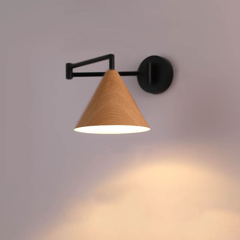 Nordische Holz Kegel 1-flammige Schwenkarm Wandleuchte
