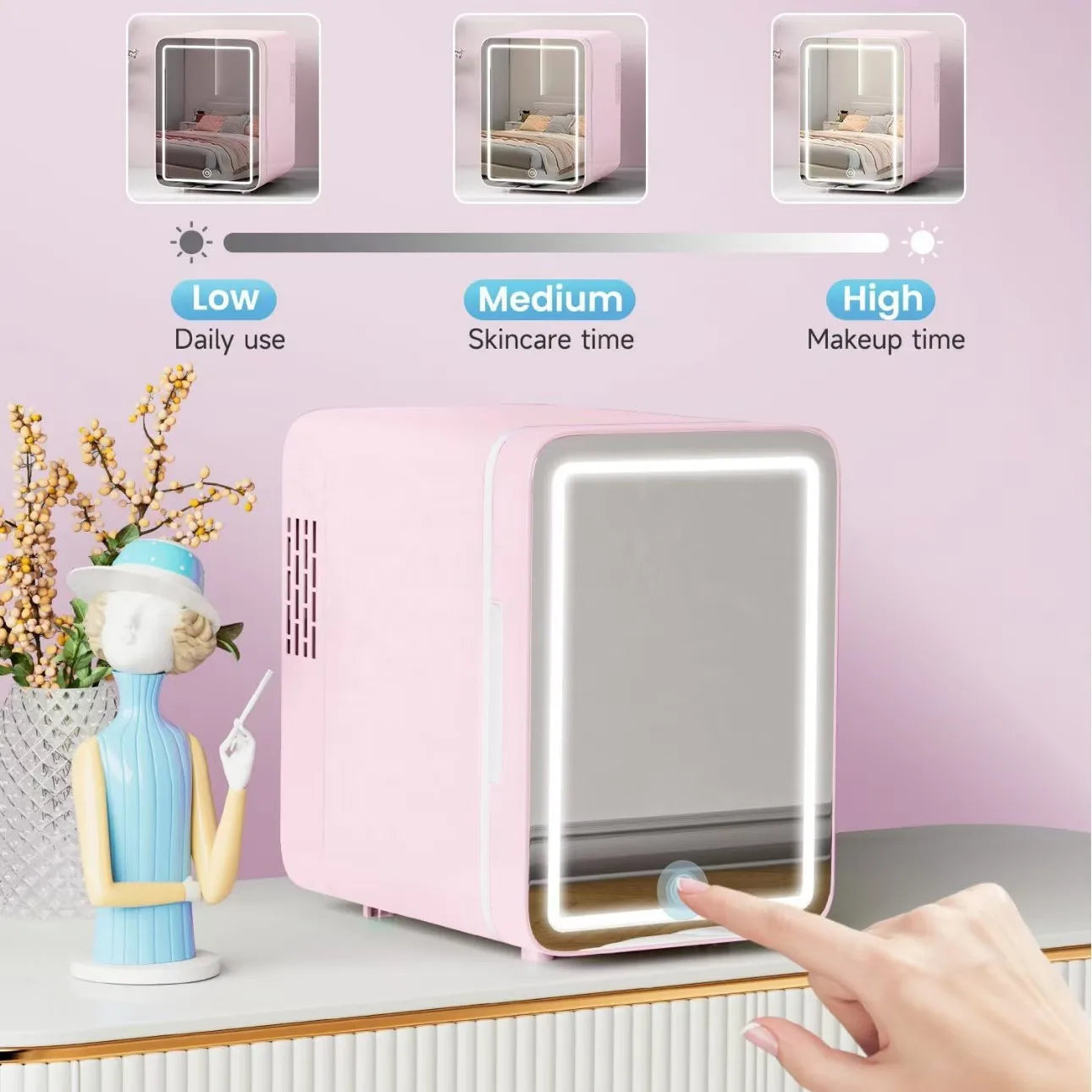 4L Mini Beauty Fridge for Cosmetics Skincare Portable with Built-in LED Light