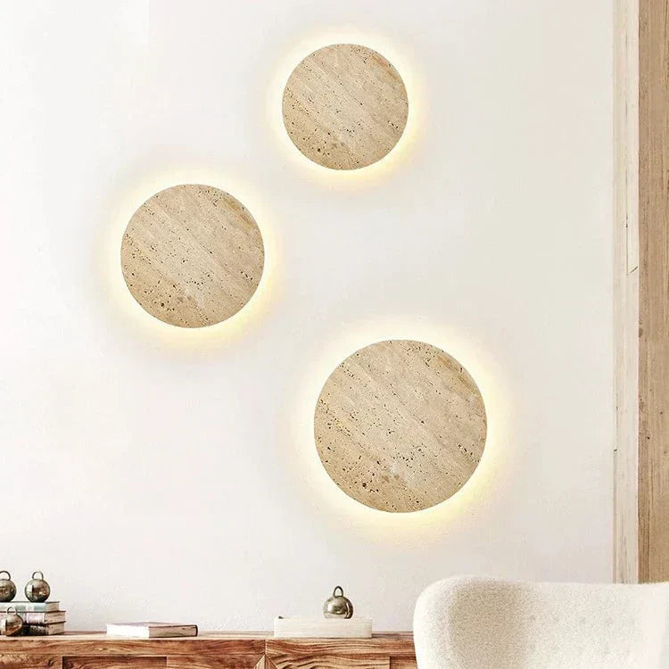 Minimalistische Travertin runde LED-Wandleuchte 1-flammig
