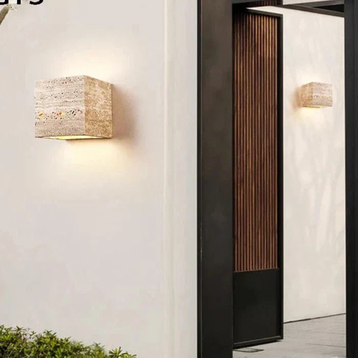 Luz de pared exterior cuadrada minimalista de piedra travertino LED de 1 luz