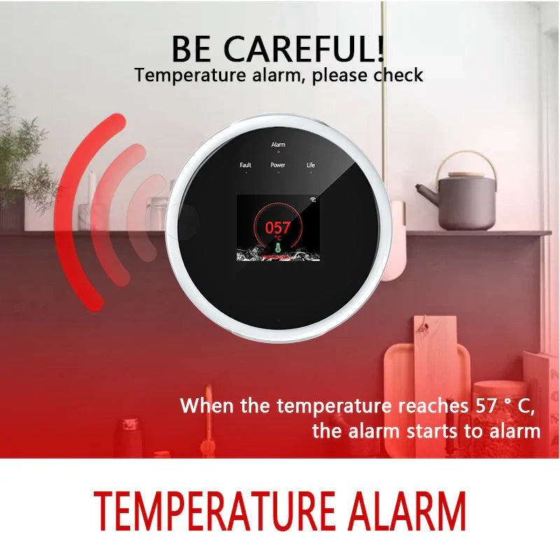Tuya WiFi-Gasdetektor, Smart Home Erdgasalarm mit LCD-Anzeige, brennbarer Sensor