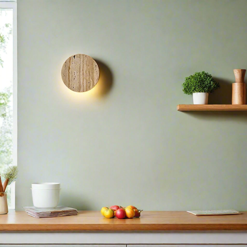 Japanische Wabi-Sabi Travertin Stein LED-Wandleuchte 1-flammig