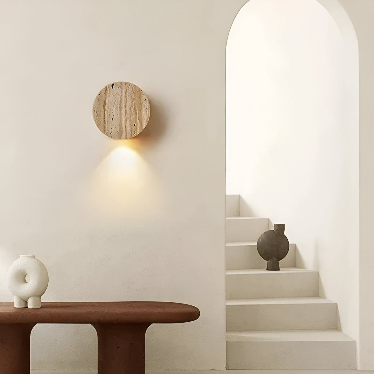 Japanische Wabi-Sabi Travertin Stein LED-Wandleuchte 1-flammig