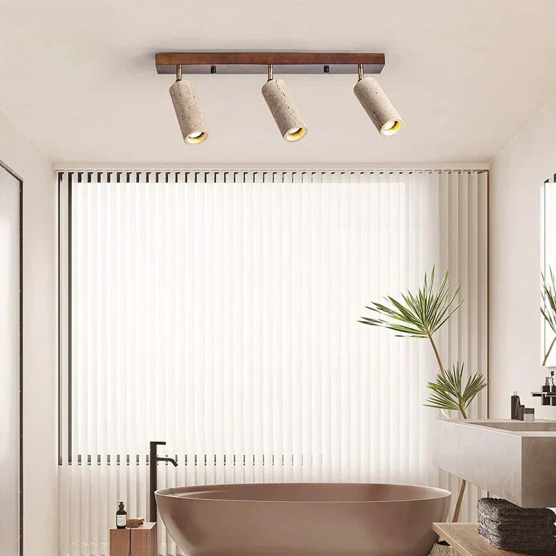 Lampada da soffitto nordica Wabi-Sabi a cilindro in travertino 3 luci