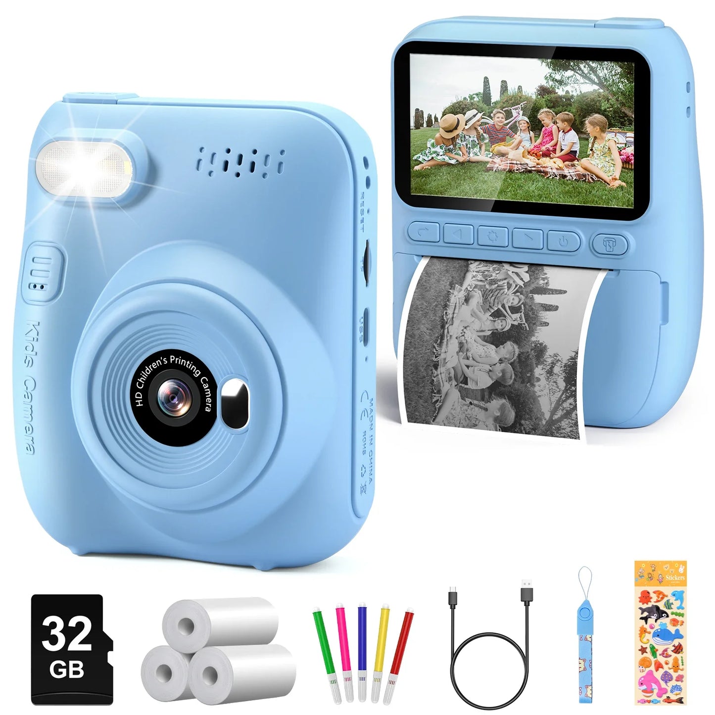 Kids Instant Print Camera 32MP 1080P Digital Camera with 3.0" Screen and Printer Paper
