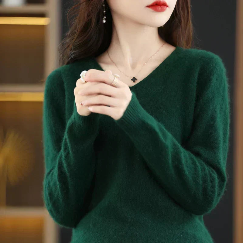 LunaWeave 100% Kasjmier V-hals Trui Voor Vrouwen Slim Fit