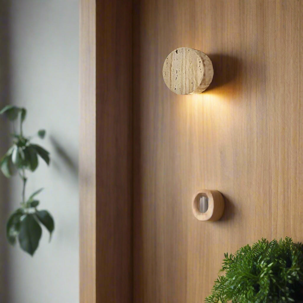 Japanische Wabi-Sabi Travertin Stein LED-Wandleuchte 1-flammig