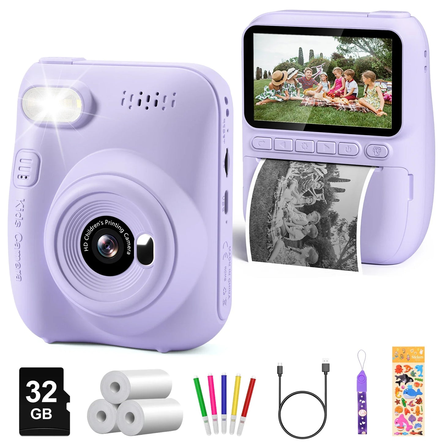 Kids Instant Print Camera 32MP 1080P Digital Camera with 3.0" Screen and Printer Paper